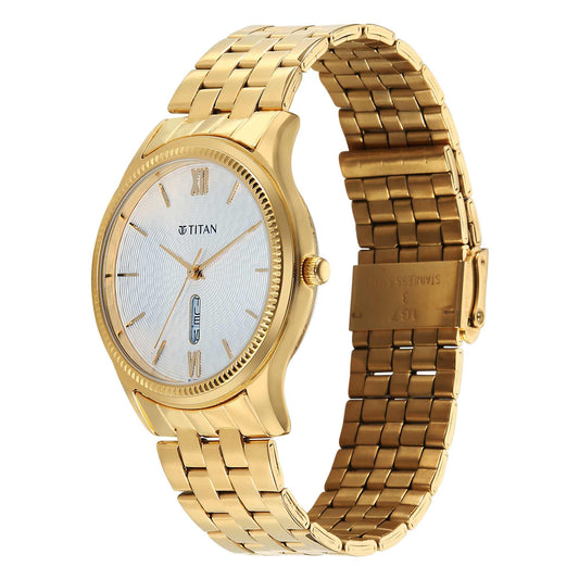 Titan, Men's, Analog Watch, Gold Dial, with Stainless Steel Band, TI-1824YM03