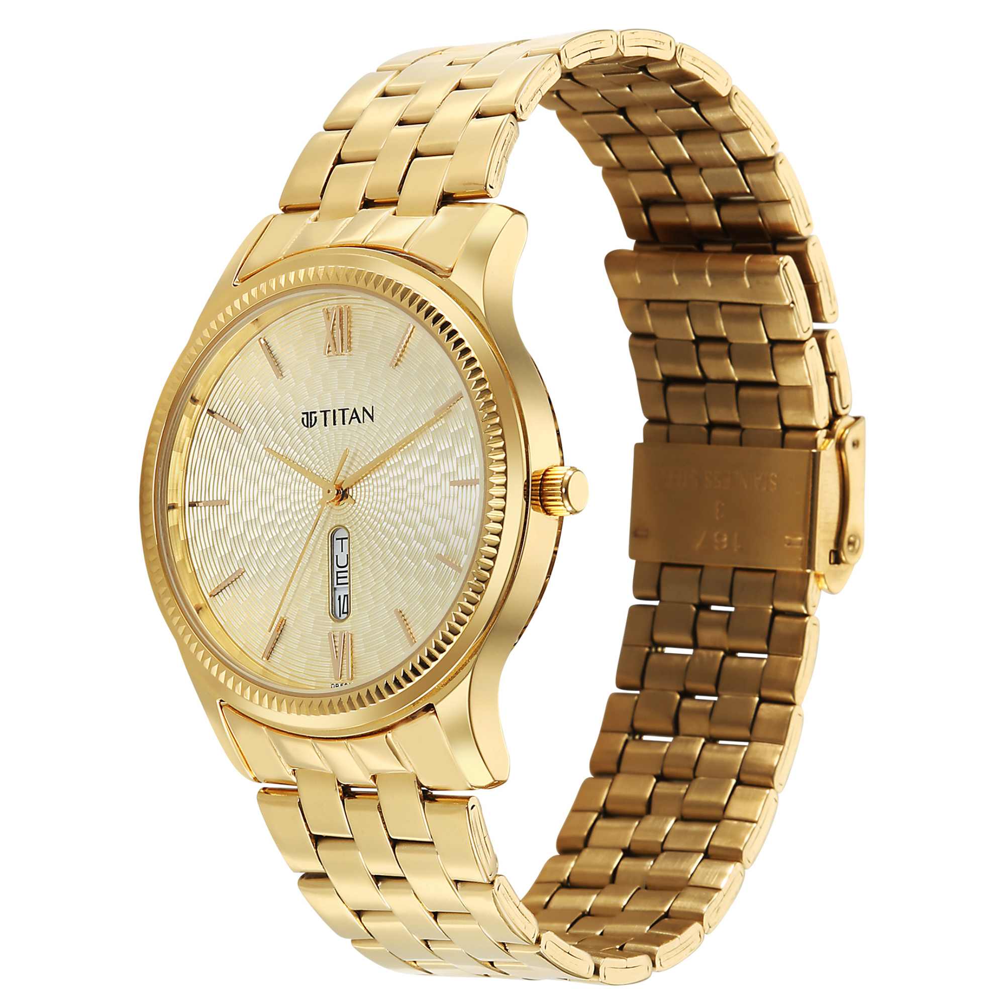 Titan Analog Men's Watch with Day And Date Display With Gold Dial and Gold Stainless Steel - view 3