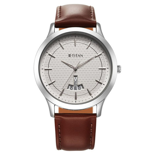 Titan, Men, Analog, Watch, Silver Dial, Leather Strap, 1825SL15