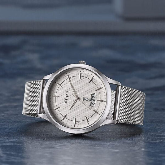 Titan, Men's, Analog Watch, Silver Dial, with Stainless Steel Band, TI-1825SM10