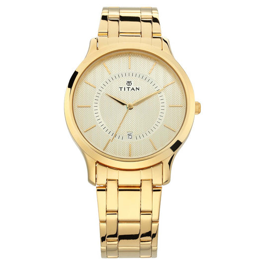 Titan, Men, Analog, Watch, Champagne Dial, Stainless steel Strap, 1825YM01