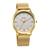 Titan Karishma Men's Watch Analog White Dial With Gold Mesh Band, 1825YM11