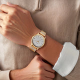 Titan Karishma Men's Watch Analog White Dial With Gold Mesh Band, 1825YM11