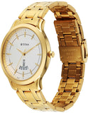 Titan Men's Watch Analog White Dial with Gold Stainless Steel Band, 1825YM14