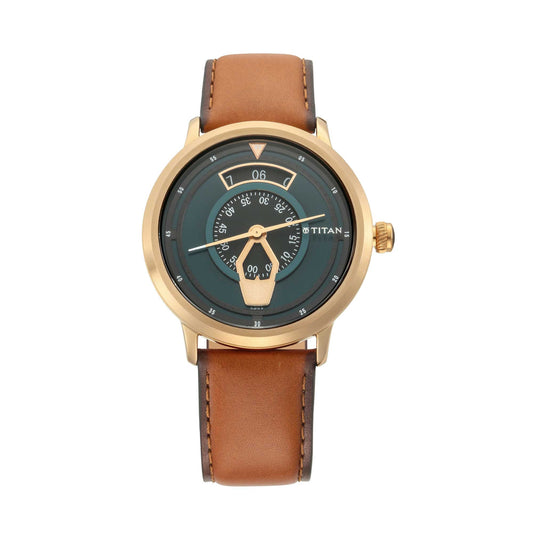 Titan, Men, Analog, Watch, Green Dial, Leather Strap, 1828QL01