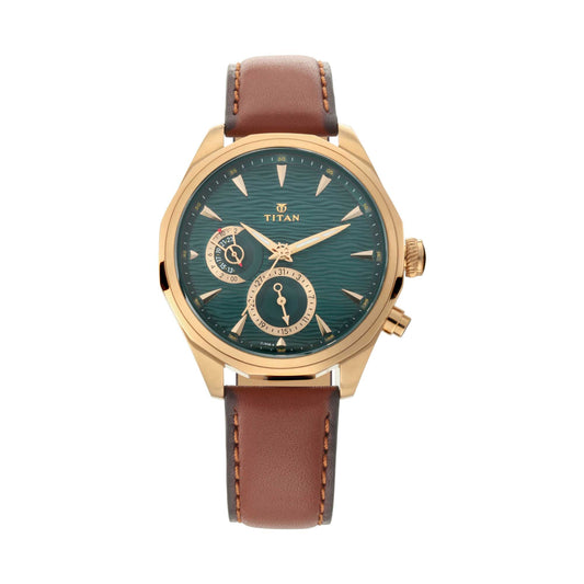 Titan, Men, Analog, Watch, Green Dial, Leather Strap, 1829QL01