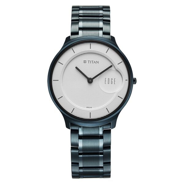 Titan Edge Murals Quartz Analog Men's Watch With White Dial and Blue Stainless Steel Strap,1843QM04