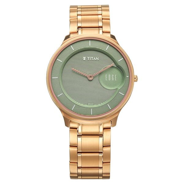 Titan Edge Murals Quartz Analog Men's Watch with Green Dial and Gold Stainless Steel Strap,1843WM02