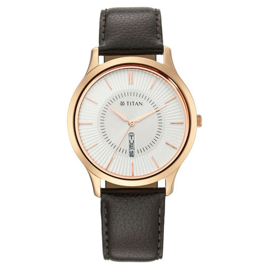 Titan, Men, Analog, Watch, White Dial, Leather Strap, 1845WL01