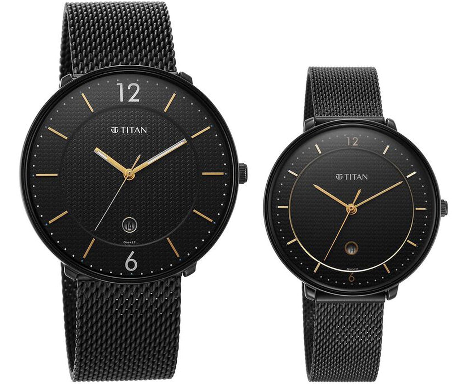 Titan Couples Watch with Black Dial & Black Stainless Steel Strap, 1849NM01P
