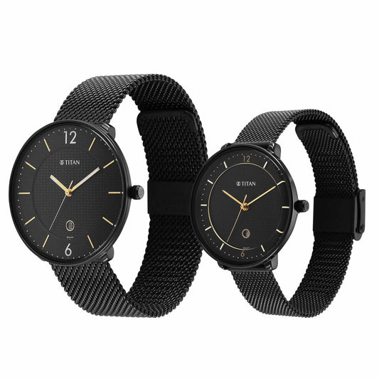 Titan, Unisex, Analog Watch, Black Dial, with Stainless Steel Band, TI-1849NM01P