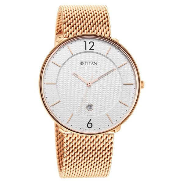 Titan Edge Men's Analog Watch Yellow Dial With Silver Stainless Steel Strap , 1843SM05