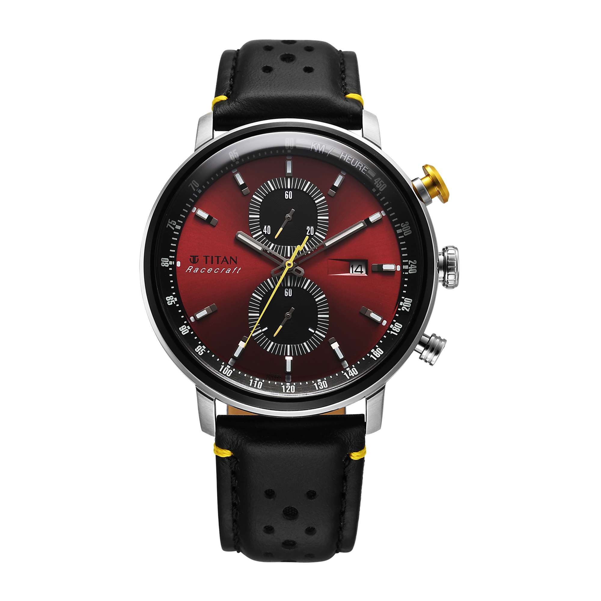 Titan Racecraft Men's Watch Analog Red Dial with Black Leather Strap, 1857KL03