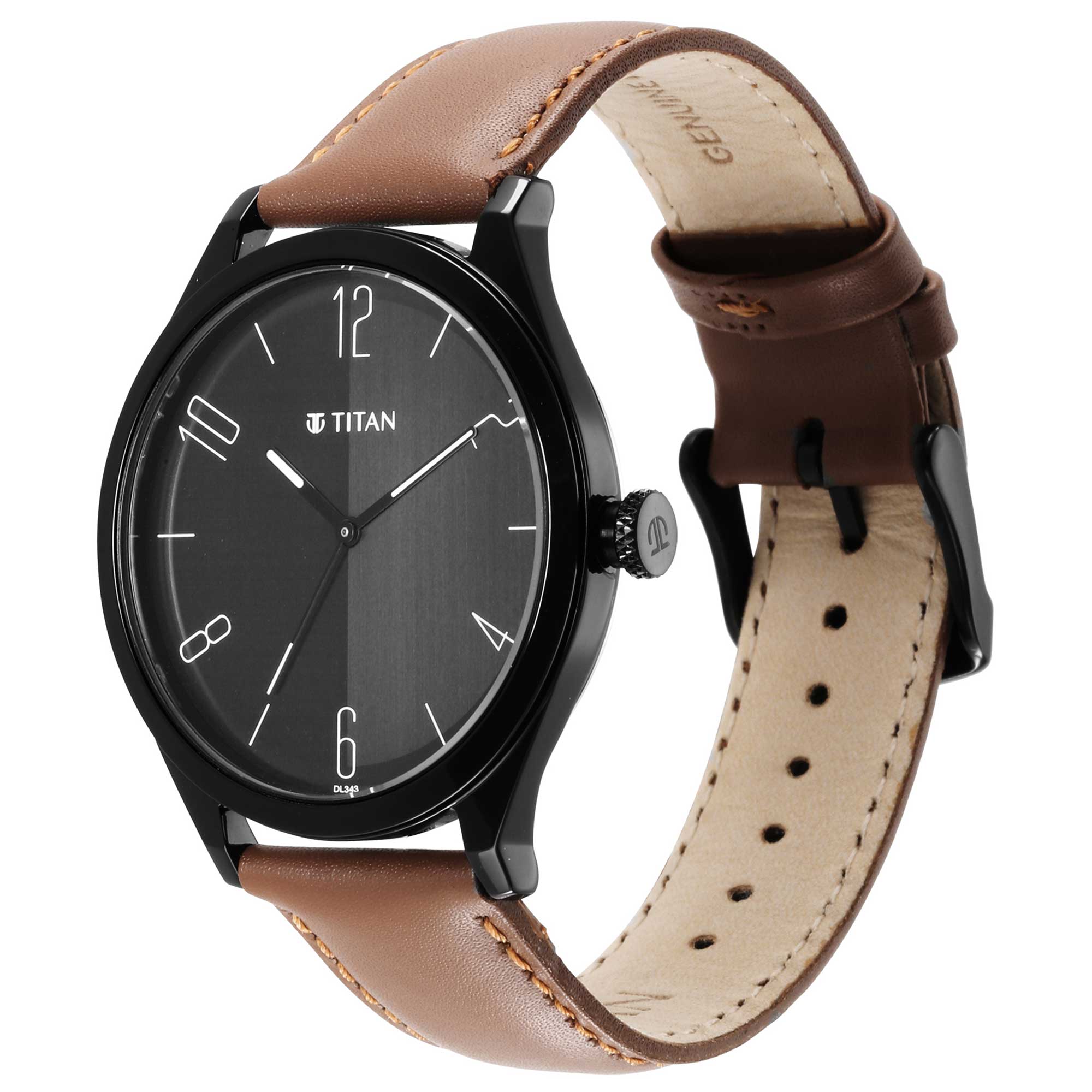 Titan Men's Watch, Black Dial Brown Leather Strap, 1865NL01 - view 2