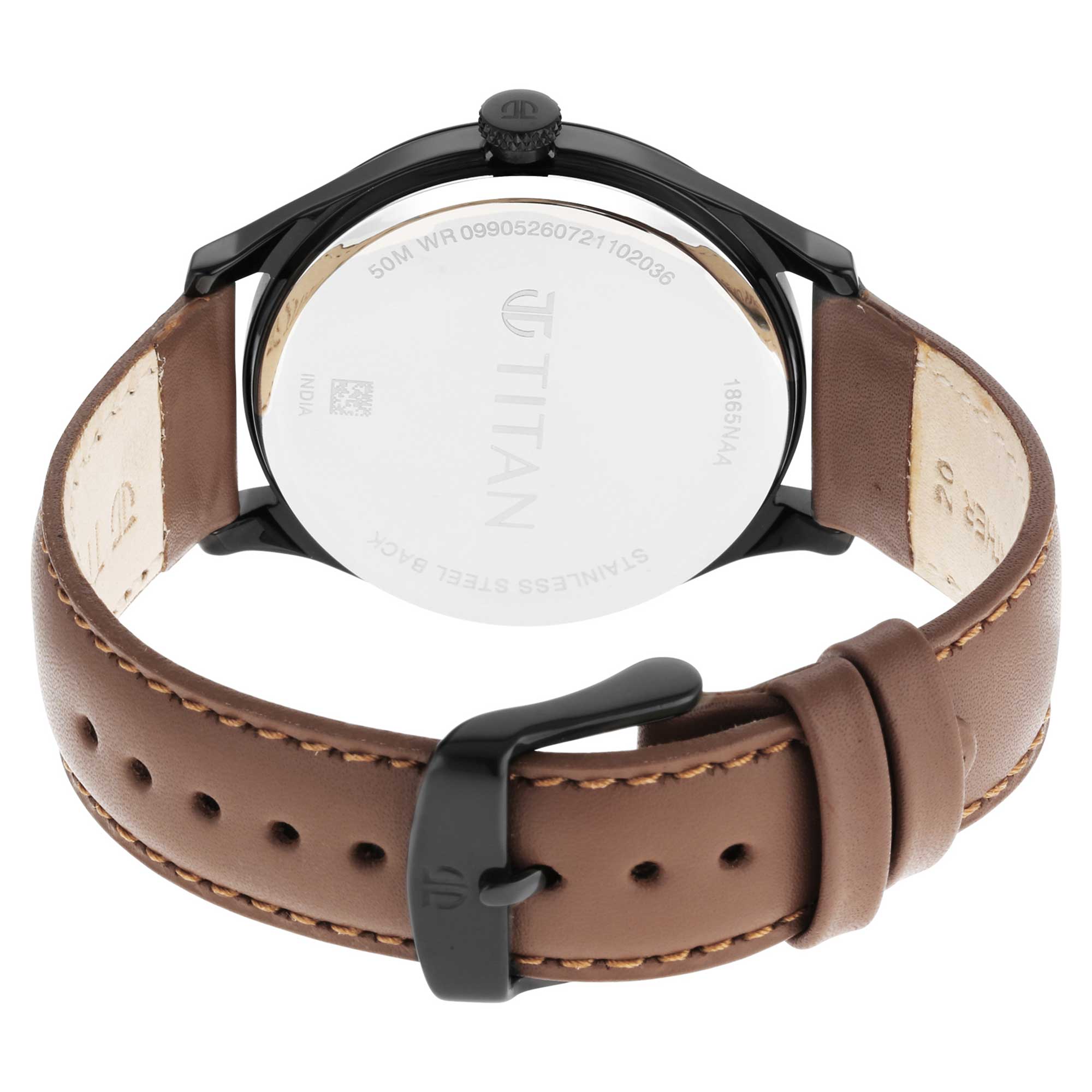 Titan Men's Watch, Black Dial Brown Leather Strap, 1865NL01 - view 4