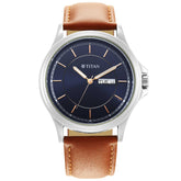 Titan Men's Watch Blue Dial Brown Leather Strap Watch, 1870SL02