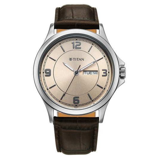 Titan, Men's, Analog Watch, Brown Dial, with Leather Band, TI-1870SL11