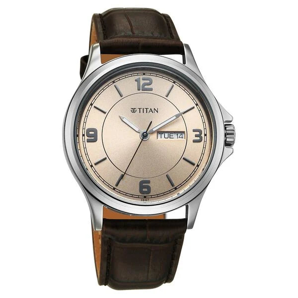 Titan, Men's, Analog Watch, Brown Dial, with Leather Band, TI-1870SL11