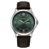 Titan, Men's, Analog Watch, Green Dial, with Leather Band, TI-1870SL12