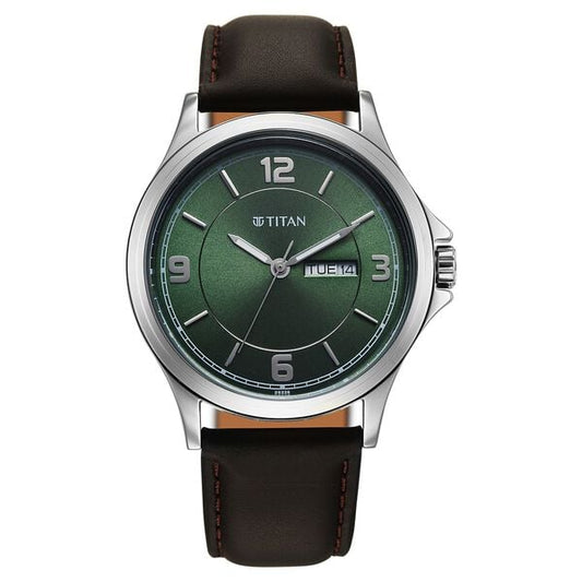Titan, Men's, Analog Watch, Green Dial, with Leather Band, TI-1870SL12