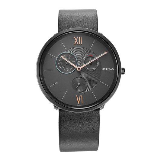 Titan, Men, Analog, Watch, Grey Dial, Leather Strap, 1877QL01