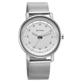 Titan Workwear Men's Watch Analog Silver Dial with Silver Mesh Band, 1884SM01