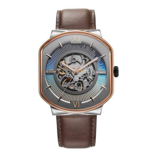 Titan Techno Beats Men's Automatic Watch Analog Anthracite Dial With Brown Leather Strap, 1893KL01