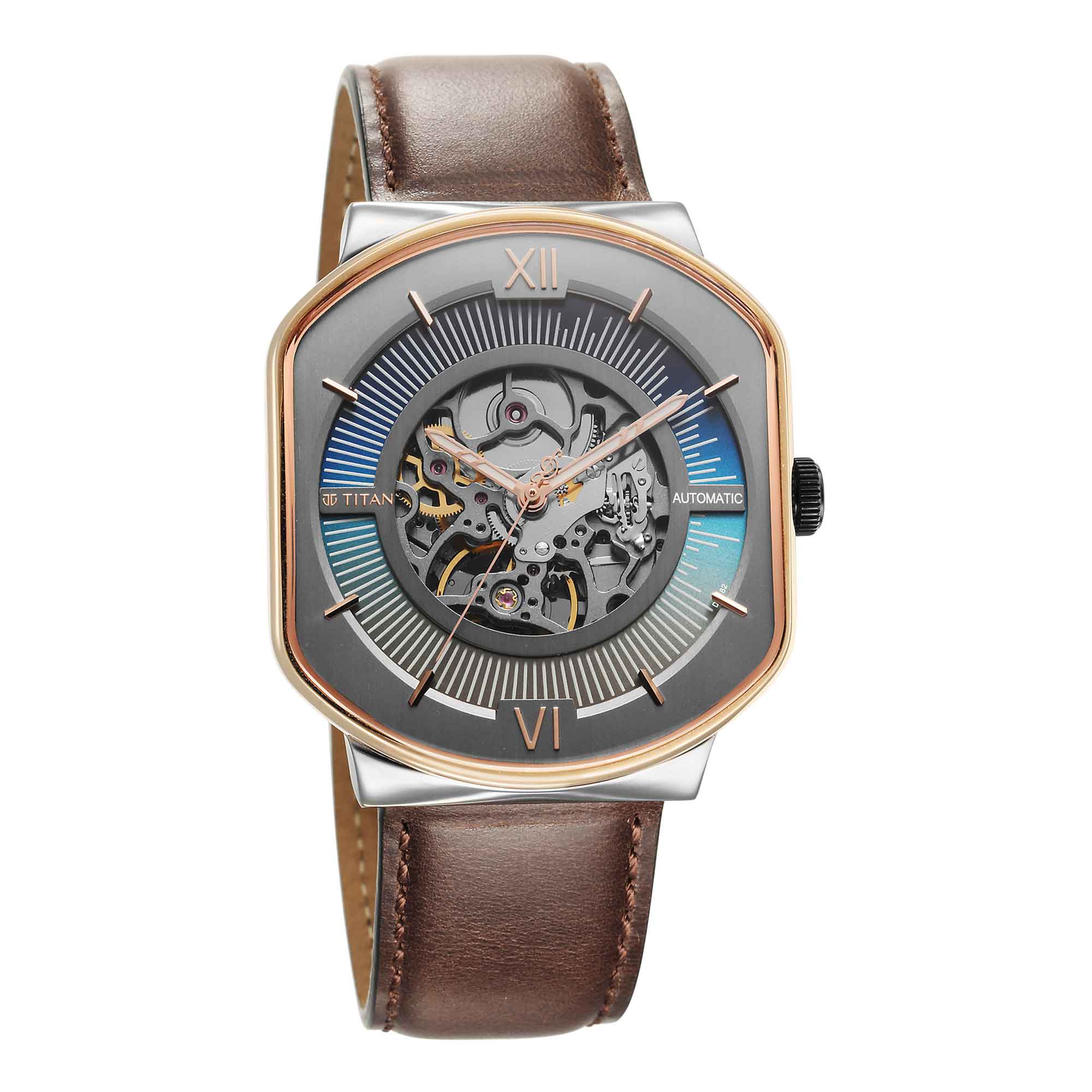 Titan Techno Beats Men's Automatic Watch Analog Anthracite Dial With Brown Leather Strap, - view 2