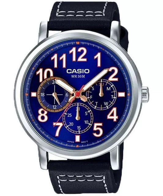 Casio men analog watch, blue dial with comfortable strap, model CS-MTP-E309L-2B1VD, Bahrain