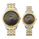 Titan Bandhan Eternal Pair Watch Gun Dial with Two Toned Gold and Silver Stainless Steel Band, 19682968BM01