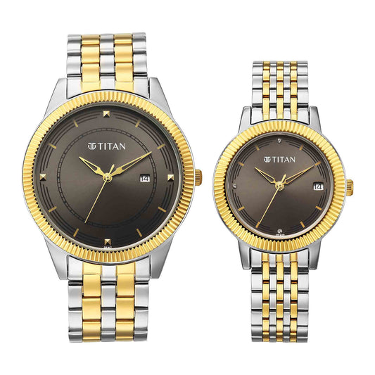 Titan, Unisex, Analog, Watch, Gun Dial, Stainless steel Strap, 1968BM01P