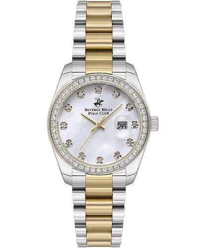 Beverly Hills Polo Club Women's Watch, Analog, White Dial, Silver & Rose Gold Stainless Steel Strap, BP3596C.530