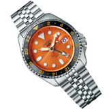 Seiko 5 Sports Men's Automatic GMT Watch Analog Orange Dial with Silver Stainless Steel Band, SSK005K
