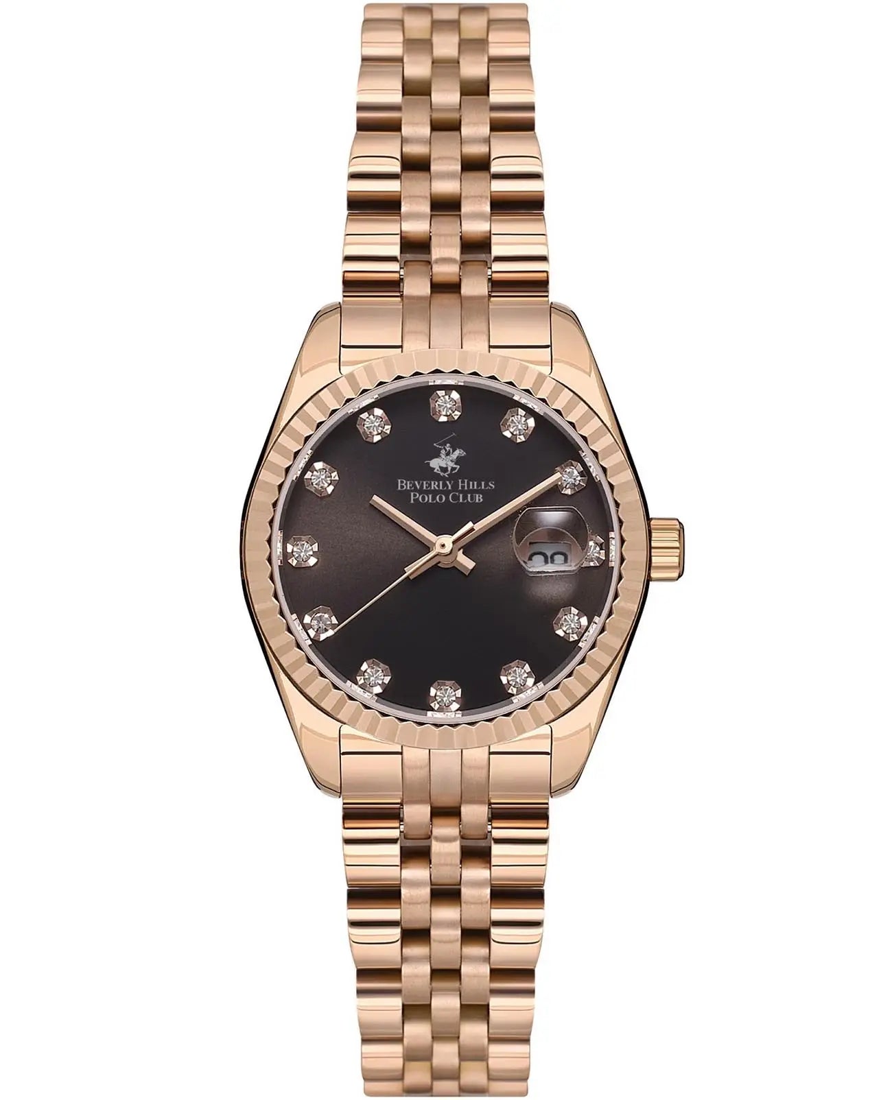 Beverly Hills Polo Club Women's Watch, Analog, Brown Dial, Rose Gold Stainless Steel Strap, BP3595X.450