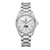 Beverly Hills Polo Club Moon Phase Women's Watch Analog Mother of Pearl Dial with Silver Stainless Steel Band, BP3763X.320