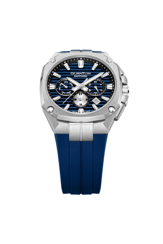 Quantum Men's Chronograph Watch Dark Blue Dial Dark Blue Silicone Band, ADG1278.397