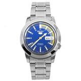 Seiko Men's Mechanical Watch Analog, Blue Dial with Silver Stainless Band, SNKK27K
