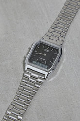 Casio Vintage Unisex Watch Analog-Digital Black Dial With Silver Stainless Steel Band, AQ-230A-1DMQD product image