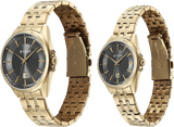 Titan Pair Unisex Quartz Analog Couple Watch Set, Brown Dial, Gold Stainless Steel Strap, TI-94015YM01P