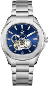 Beverly Hills Polo Club Men's Automatic Watch with Dark Blue Dial and Silver Stainless Steel Band, BP3728X.390