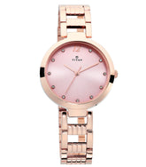 Titan Women's Watch Sparkle Collection Analog, Pink Dial Rose Gold Stainless Strap, 2480WM03