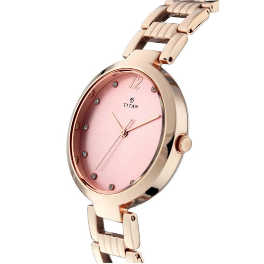Titan Women's Watch Sparkle Collection Analog, Pink Dial Rose Gold Stainless Strap, 2480WM03