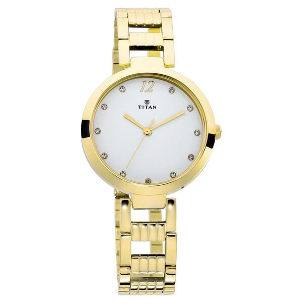 Titan Sparkle Women's Watch Analog White Dial with Gold Stainless Steel Band, 2480YM01