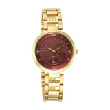 Titan Tet Men's Watch Analog Red Dial Gold Stainless Steel Band, 2480YM04
