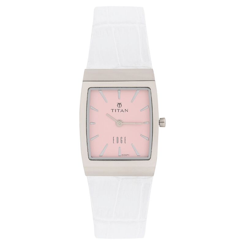 Titan Women's Edge Watch Analog Pink Dial With White Leather Strap, 2514SL03