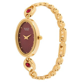 Titan Raga Women's Watch Analog Red Dial with Gold Stainless Steel Band, 2527YM03