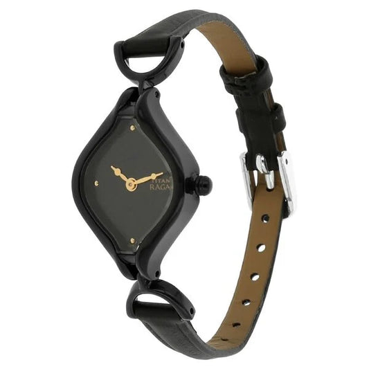 Titan Women's Watch Raga Collection Analog, Black Dial Black Leather Strap, 2531NL01