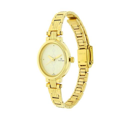 Titan Women's Watch Karishma Collection Analog, Champagne Dial Gold Stainless Strap, 2535YM01