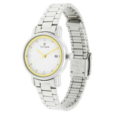 Titan Karishma Women's Watch Analog White Dial With Stainless Silver Steel Band, 2572SM01