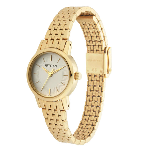Titan Quartz Analog Women's Watch, White Dial Stainless Steel Strap, 2593YM02